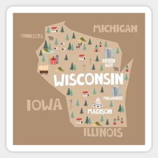 Wisconsin State USA Illustrated Map Magnet